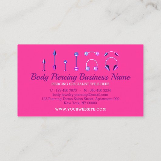 Roze juwelen neon stijlvolle body Piercing Klantenkaartje (Achterkant)