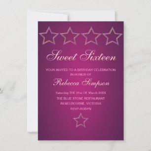 Roze Juwelen Ster Sweet 16 Verjaardagsuitnodiging Kaart