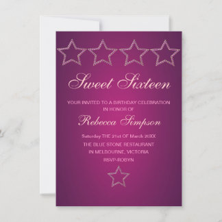 Roze Juwelen Ster Sweet 16 Verjaardagsuitnodiging Kaart