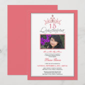 Roze juwelen Tiara Quinceanera Uitnodiging (roos) (Voorkant / Achterkant)