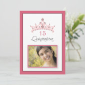 Roze juwelen Tiara Quinceanera Uitnodiging (roos) (Staand voorkant)
