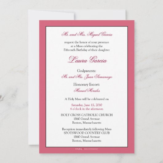 Roze juwelen Tiara Quinceanera Uitnodiging (roos) (Achterkant)