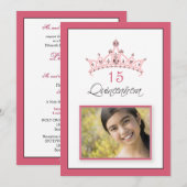Roze juwelen Tiara Quinceanera Uitnodiging (roos) (Voorkant / Achterkant)