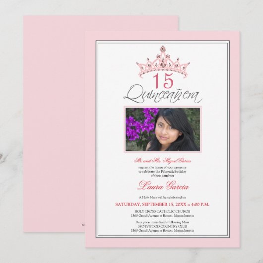 Roze juwelen Tiara Quinceanera Uitnodiging (roze) (Voorkant / Achterkant)