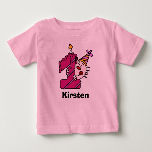 Roze Kaars Clown Eerste Verjaardag T-shirt (Voorkant)