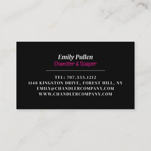 Roze kaars, kaars en zeep visitekaartje (Achterkant)