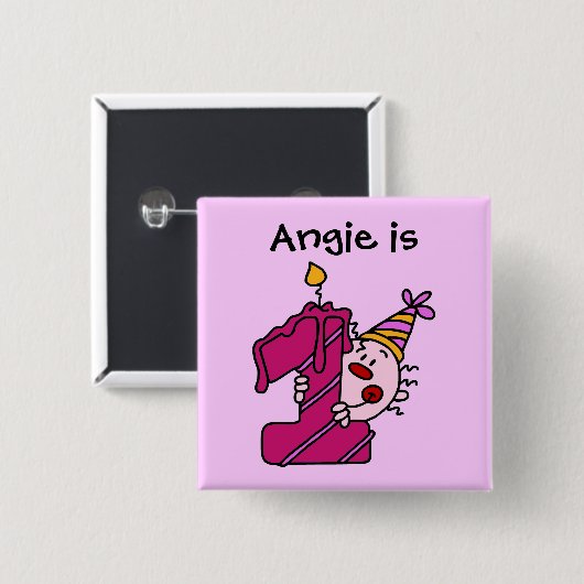 Roze kaars Kast 1st Birthday Button (Voorkant /achterkant)