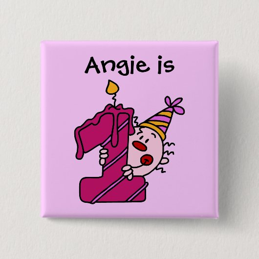 Roze kaars Kast 1st Birthday Button (Voorkant)