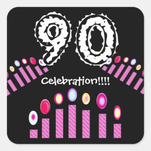 Roze kaarsen 90th Birthday Celebration!!! Vierkante Sticker