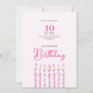 roze kaarsen meisje verjaardagsuitnodiging kaart