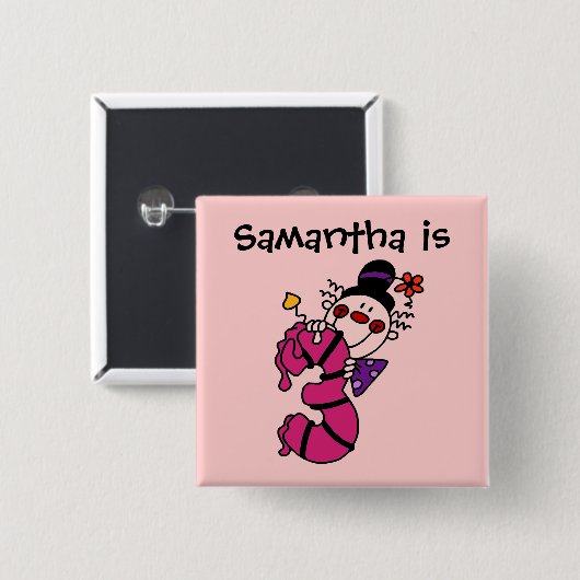 Roze Kaarsenclown 3e Verjaardag Button (Voorkant /achterkant)