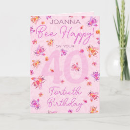 Roze  Kaart bij de 40e verjaardag van de geboorte