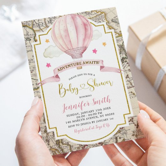 Roze Kaart Hete Luchtballon Adventure Baby shower