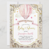 Roze Kaart Hete Luchtballon Adventure Baby shower (Voorkant)