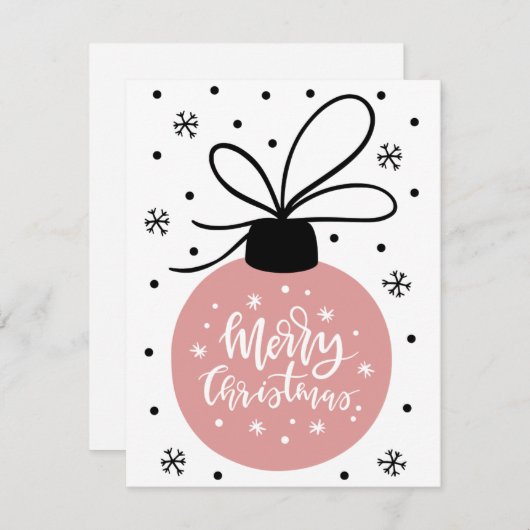 Roze Kaart kerstfeestdag met feestdag (Voorkant / Achterkant)