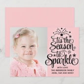 Roze Kaart met kerstfoto's Seizoen naar Sparkle (Voorkant / Achterkant)