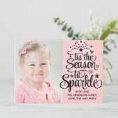 Roze Kaart met kerstfoto's Seizoen naar Sparkle (Staand voorkant)