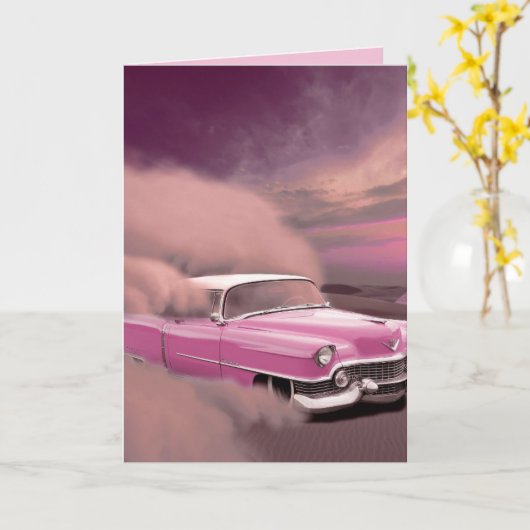 ROZE KAART MET KLASSIKE AUTO (Gele Bloem)