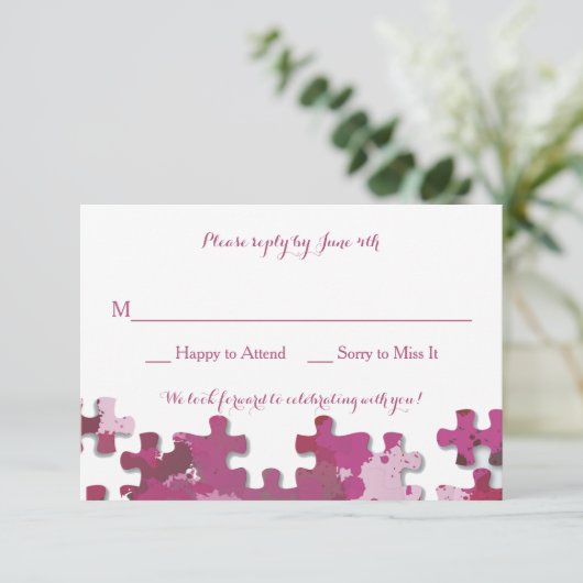 Roze kaart met Puzzle-stuks respons (Staand voorkant)