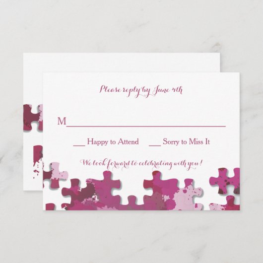 Roze kaart met Puzzle-stuks respons (Voorkant / Achterkant)
