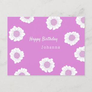 Roze Kaart met witte bloemen - Happy Birthday