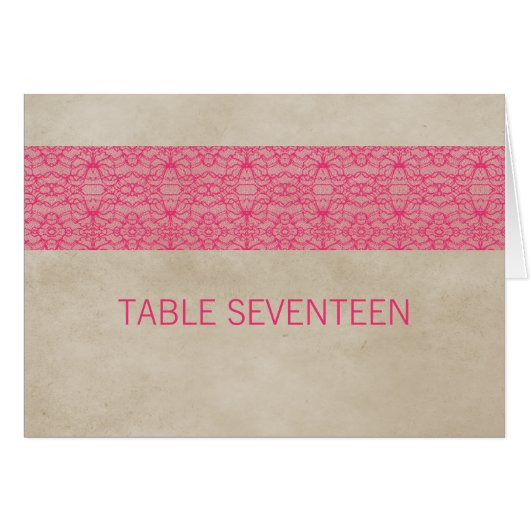 Roze Kaart Rustic Lace Table Number (Voorkant Horizontaal)