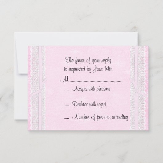 Roze Kaart van de RSVP-respons met lint en Lace (Voorkant)