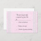 Roze Kaart van de RSVP-respons met lint en Lace (Voorkant / Achterkant)