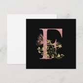 Roze Kaart van Glitter Floral Letter F Flat Square Notitiekaartje (Voorkant / Achterkant)