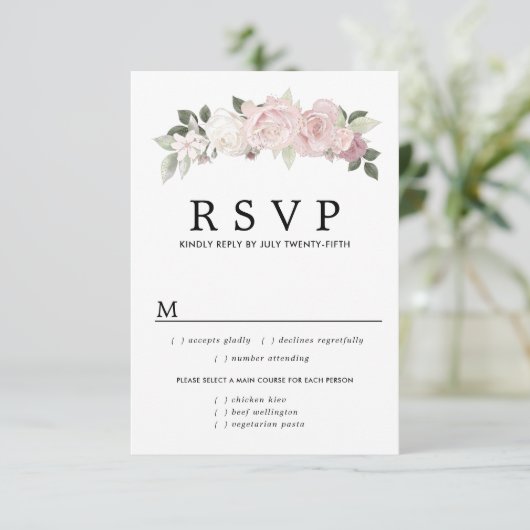 Roze Kaart van het Wit-Floral Berichten RSVP, maal (Staand voorkant)