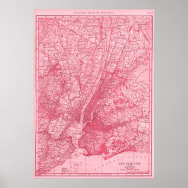 Roze kaart van New York City Poster