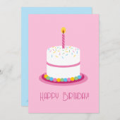 Roze kaart voor eerste verjaardag (Voorkant / Achterkant)