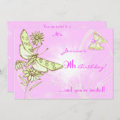 Roze Kaart voor het aanhalen van een vlinder met L (Voorkant / Achterkant)