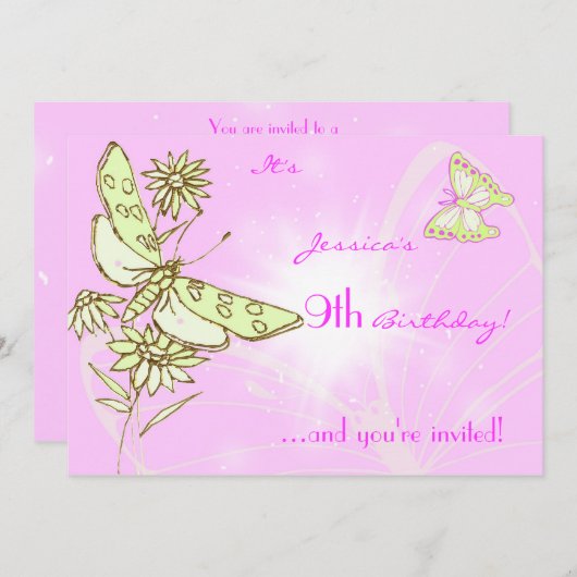 Roze Kaart voor het aanhalen van een vlinder met L (Voorkant / Achterkant)