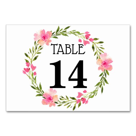 Roze Kaart Wreath Wedding Table Number (Voorkant)