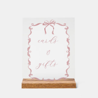 Roze Kaarten & Cadeaus Bord voor Babyfeest of Brui