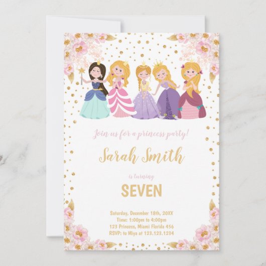 Roze Kaarten van Floral Glitter Princess (Voorkant)