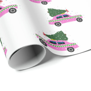 Roze kab Taxi-kerstpatronen Verpakkingspapier Cadeaupapier