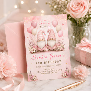 Roze kabouter verjaardagsfeest viering kaart