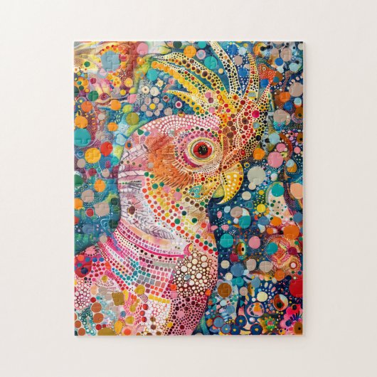 Roze kaketoe in Aborigines-stippenkunststijl Legpuzzel (Verticaal)