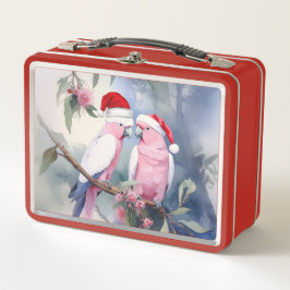 Roze kaketoes Kerstman hoed Prettig Kerstfeest