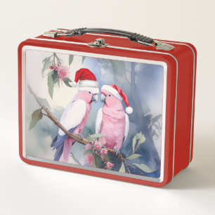 Roze kaketoes Kerstman hoed Prettig Kerstfeest