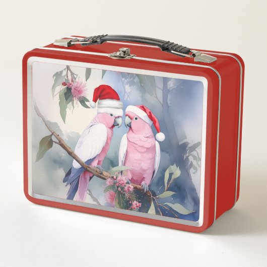 Roze kaketoes Kerstman hoed Prettig Kerstfeest (Voorkant)