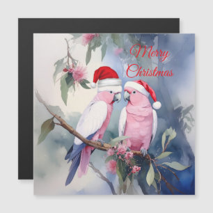 Roze kaketoes Kerstman Hoed Vrolijk Kerstfeest