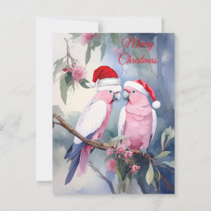 Roze kaketoes Kerstman Hoed Vrolijk Kerstfeest Briefkaart