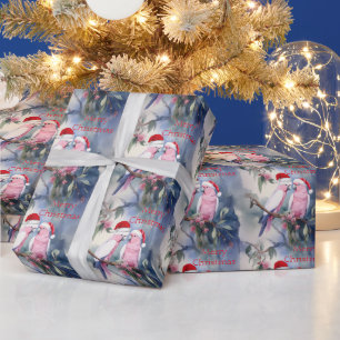 Roze kaketoes Kerstman Hoed Vrolijk Kerstfeest Cadeaupapier