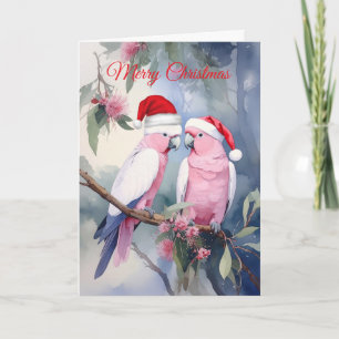 Roze kaketoes Kerstman Hoed Vrolijk Kerstfeest Feestdagen Kaart