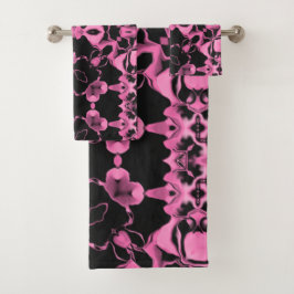 Roze Kaleidoscoop met Zwart Bad Handdoek