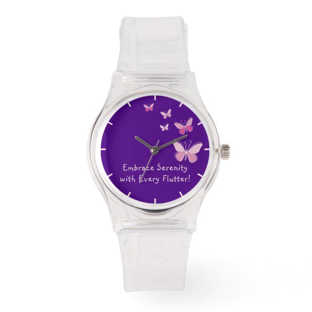 Roze Kaleidoscoop van Vlinder Jouw naam Indigo Horloge (Voorkant)