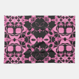 Roze Kaleidoscoop w/zwart Theedoek